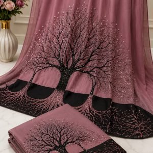 Mauve Chiffon Saree with Glittering Tree of Life Design & Black Border