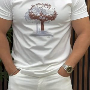 White Tree Print Round Neck T-Shirt