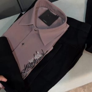 Men's Dusty Pink Embellished Party Shirt with Black Trousers – Co-ord Set