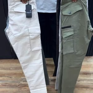 Men's Slim Fit Cotton Cargo Trousers with Snap Flap Pockets