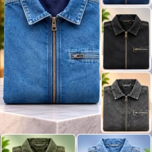 Men's Blue Denim Zip-Up Overshirt Jacket