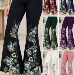 Ladies Black Floral Embroidered Flared Pants