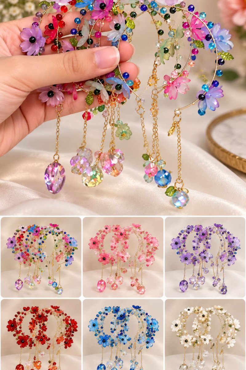 Multicolor Crystal Flower Drop Earrings