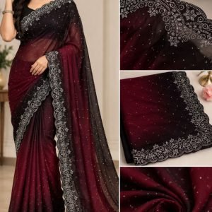 Black & Maroon Ombre Embellished Saree