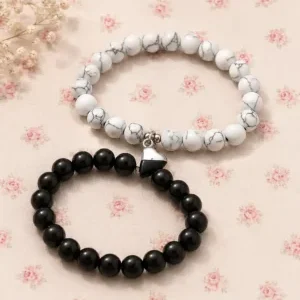Harmonious Yin Yang Partners Beaded Bracelet Collection – Coordinating Monochrome Stone Pair