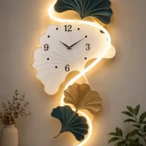 Contemporary LED Illuminated Timepiece with Botanical Foliage Motif – Stylish Glowing Home Accent
