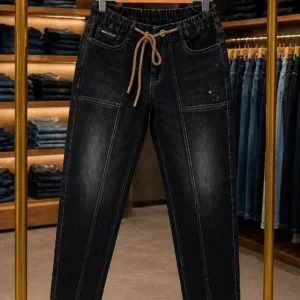 Men's Denim Jogger Pants – Navy Washed Drawstring Relaxed Fit