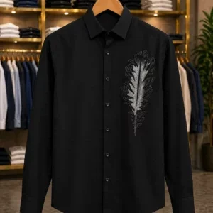 Designer Black Feather Texture Men's Full Sleeve Shirt – Premium Quality
