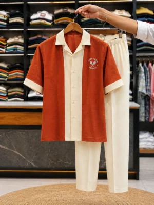Rust & Cream Men's Two-Piece Ensemble - Premium Comfort at ₹199