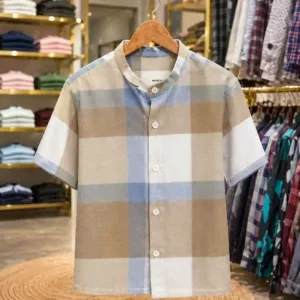 Men's Vibrant Plaid Shirt with Multi-Tone Check Pattern – Short Sleeve Contemporary Fit
