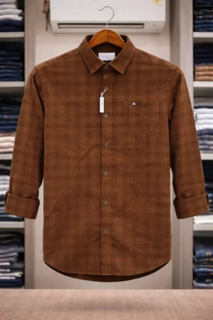 Men's Half-Sleeve Brown Plaid Shirt – Premium Casual Wear