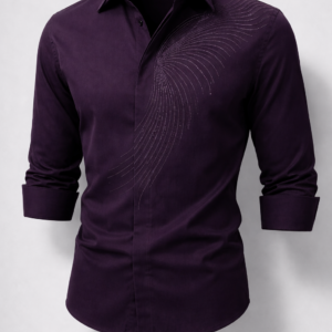 Men's Purple Party Shirt with Embroidered Accents - Premium Formal Wear