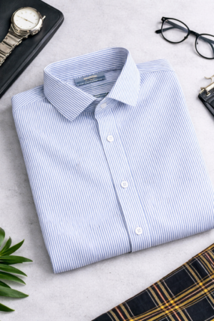 Men's Blue Striped Formal Shirt – Premium Tailored Fit for Every Occasion
