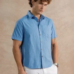 Men's Sky Blue Short Sleeve Casual Shirt - Premium Breathable Everyday Wear