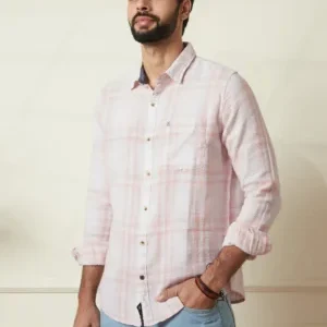 Men's Pink & White Check Linen Shirt - Cool & Breathable Summer Essential