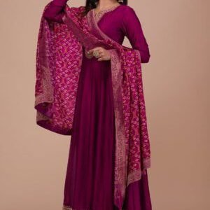 Wine-Toned Zariwork Silk Anarkali Suit - Ready-Made Ethnic Wear