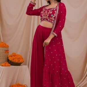 Rani Pink Zariwork Georgette Ready-to-Wear Sharara Suit
