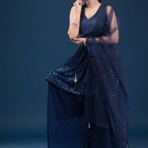 Navy Blue Cutdana Georgette Pre-Stitched Salwar Suit