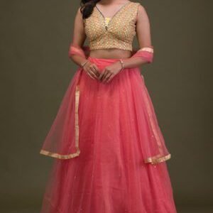 Golden Shimmer Mirror Embellished Net Readymade Lehenga