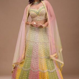 Golden Sparkle Mirror Embroidered Georgette Ready-to-Wear Lehenga