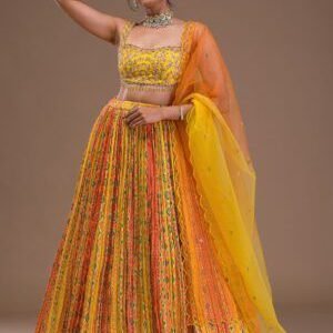 Radiant Yellow Cutdana Crepe Readymade Lehenga