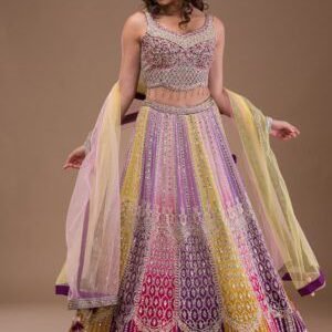 Lavender Mirrorwork Georgette Readymade Lehenga