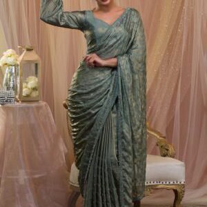 Sea Green Swarovski Georgette Designer Saree